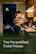 PrimerDeck cover: The Parentified Child Primer: girl seen from behind on a step stool stirring a pot while an adult sleeps on the sofa