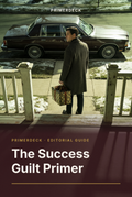 PrimerDeck cover: The Success Guilt Primer: man holds a gift bag, hesitating on the porch of a modest house
